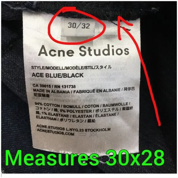 Acne Studios Ace Stay Blue/Black Denim Jeans Men's Size‎ 30x28 Dark Wash